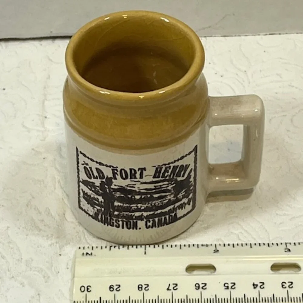 VTG Old Fort Henry Kingston, Canada 3 oz Trappers Mini Ceramic Shot Mug 3
